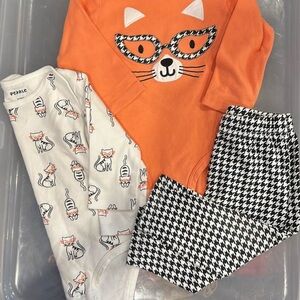 Pekkle Orange Cat Onesie and Leggings Set